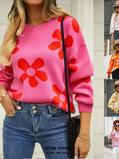 Flower Print Pullover Sweater