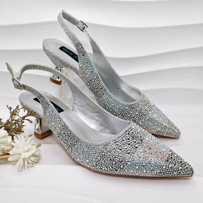 Italian Elegance: Sky Blue Rhinestone Satin Heels
