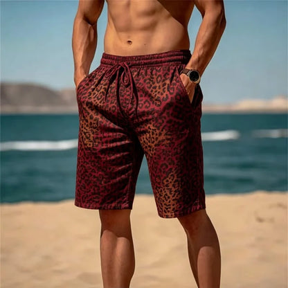 Leopard Print Drawstring Beach Shorts