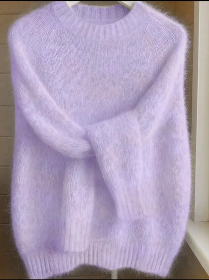 Solid Round Neck Knit Sweater