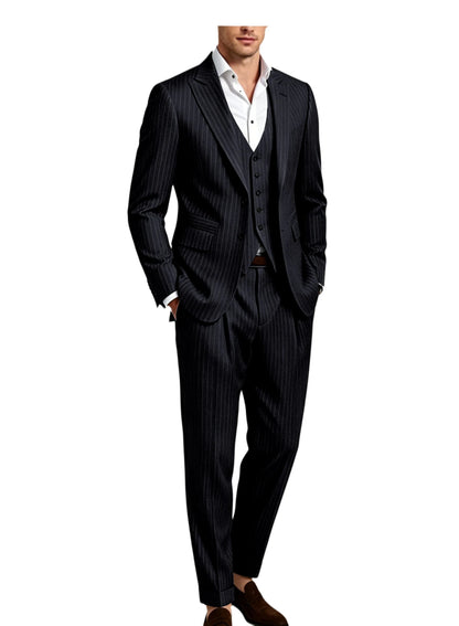 Pinstripe Notched Lapel Slim Suit