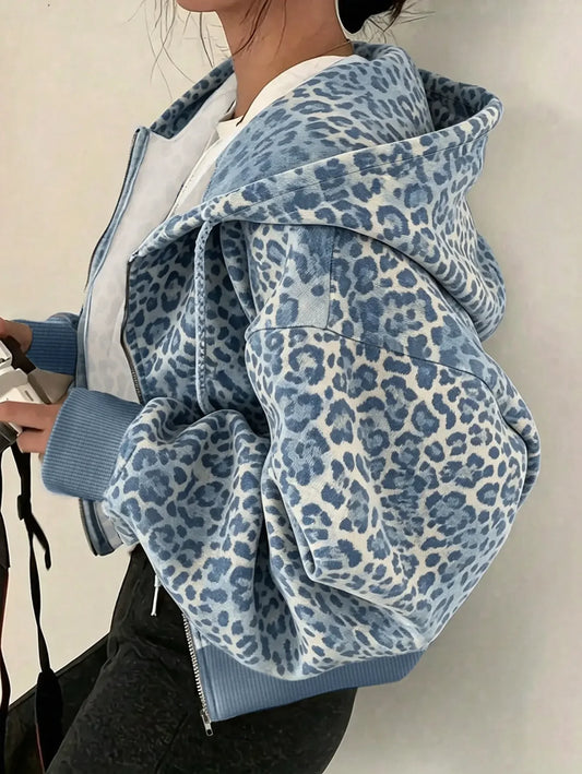 Blue Leopard Zip Hoodie