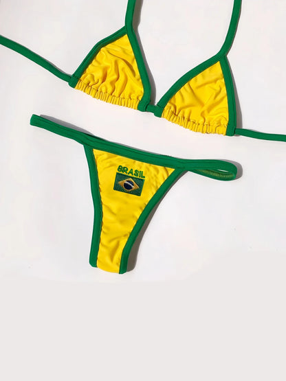 Embroidered Lace Up Bikini