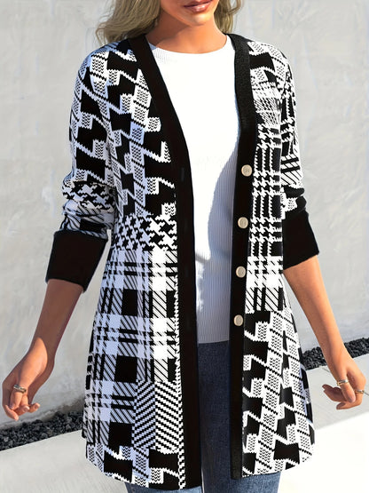Geometric Print Open-Front Cardigan