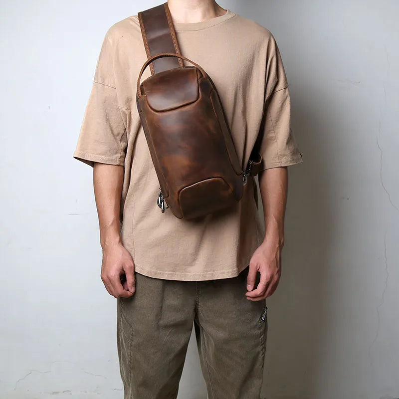 Men’s Retro Leather Crossbody Chest Bag