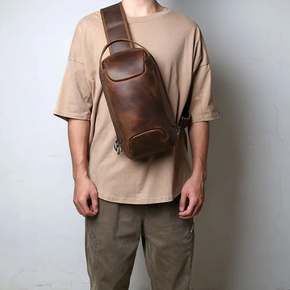 Men’s Retro Leather Crossbody Chest Bag