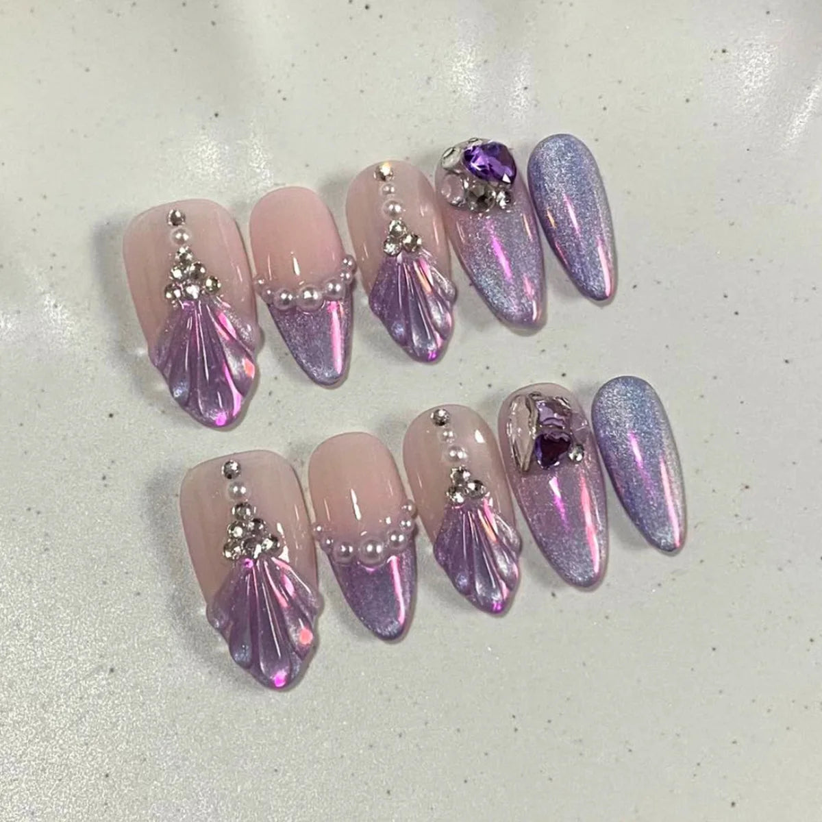 Gradient Blue Flower Press-On Nails