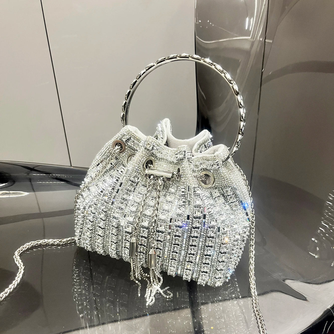 Crystal Rhinestone Bucket Clutch