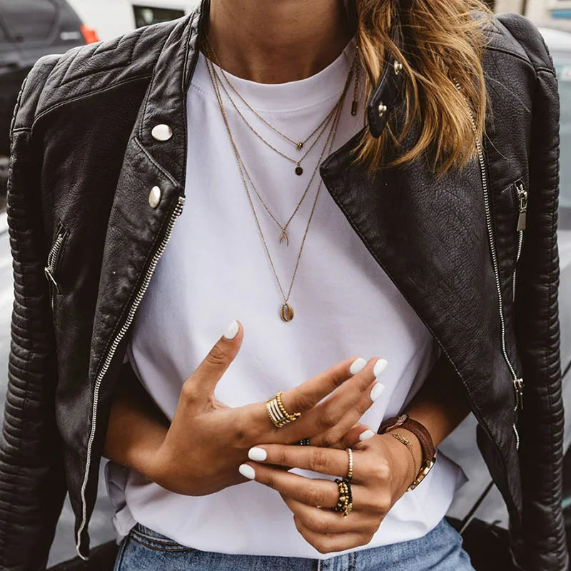 Faux Leather Stand Collar Jacket