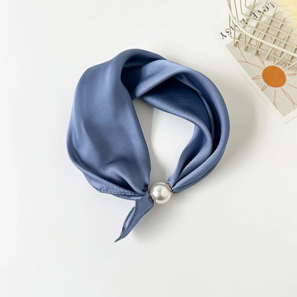 Print Scarf Silk Pearl Buckle
