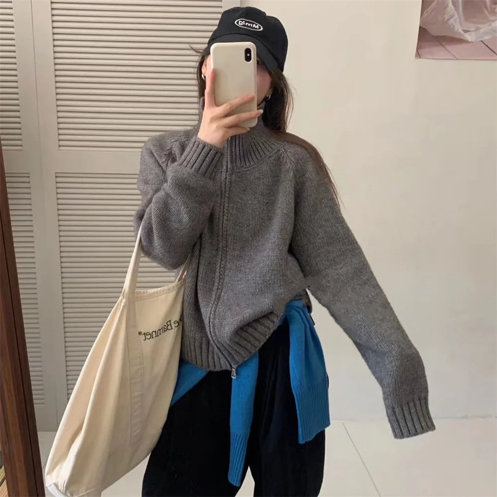 Stand Collar Double-Zip Cardigan