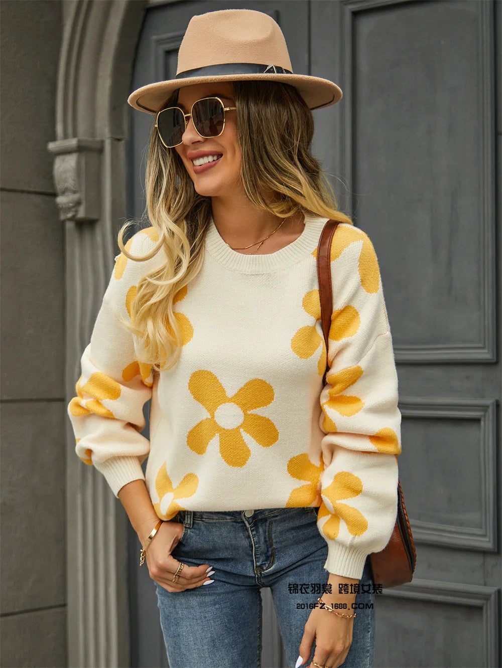 Flower Print Pullover Sweater