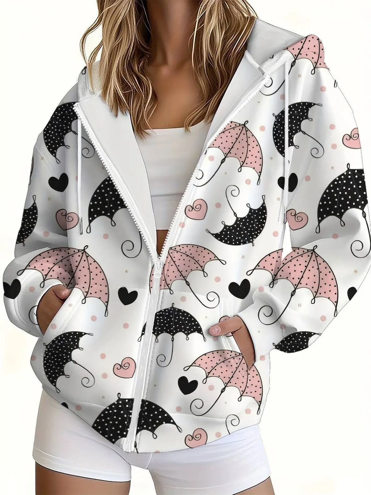 3D Graffiti Print Zip Hoodie