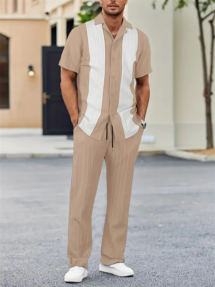 Light Blue Striped Shirt Set