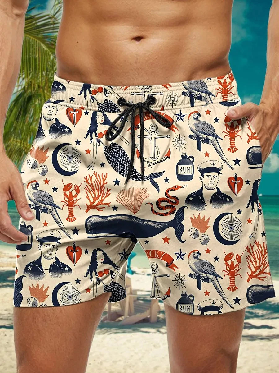 3D Floral Print Swim Trunks