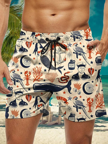 3D Floral Print Swim Trunks