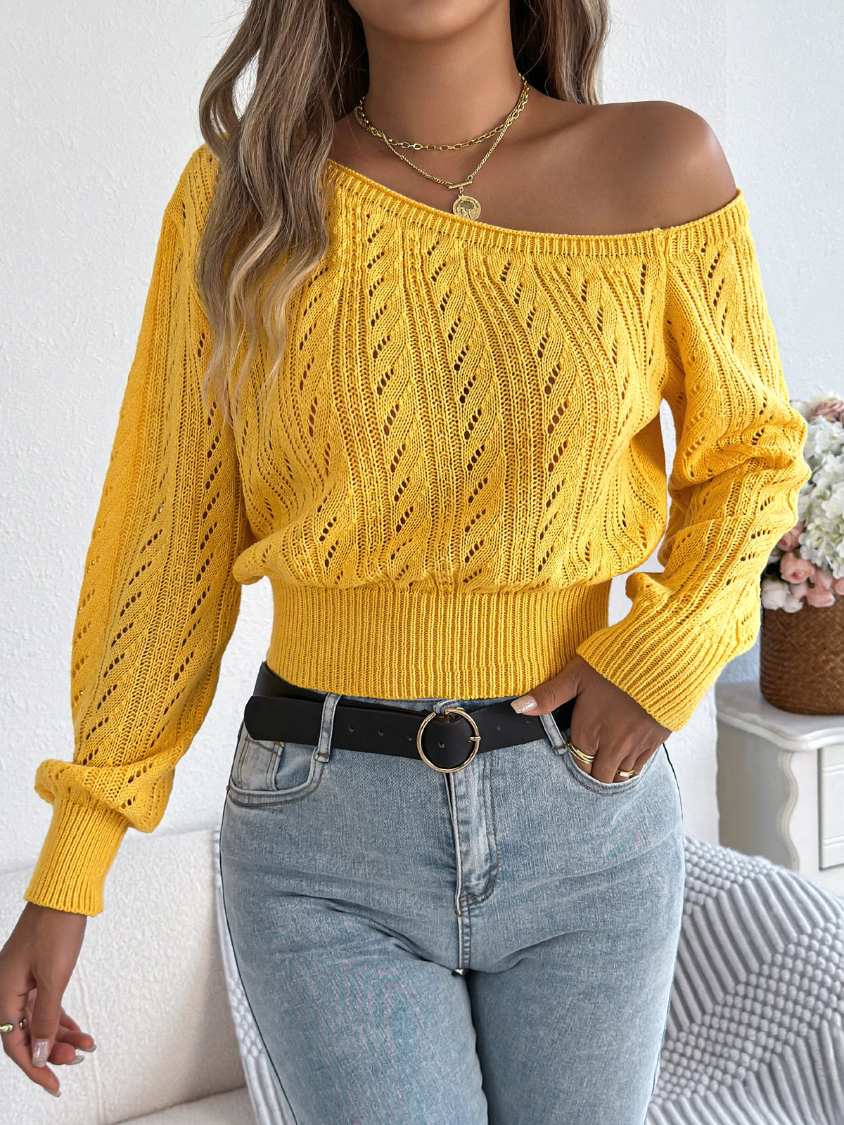 Off-Shoulder Knit Sweater