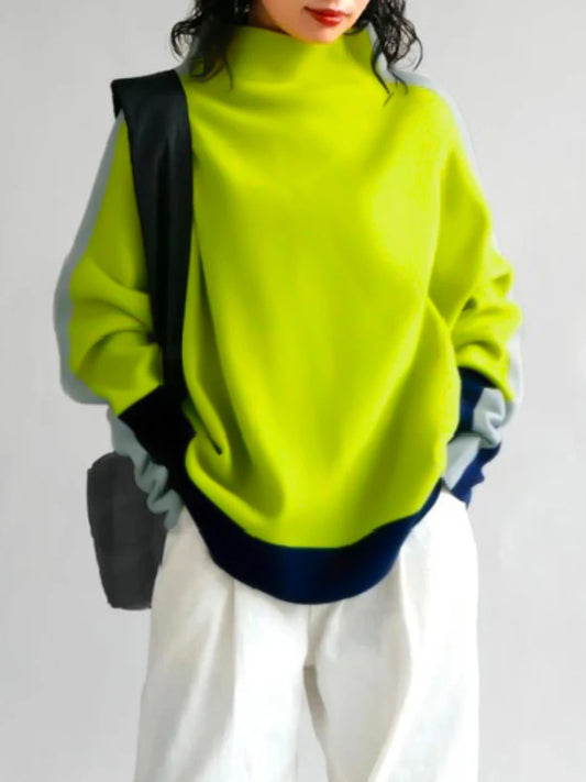 Contrast Color High Neck Sweatshirt