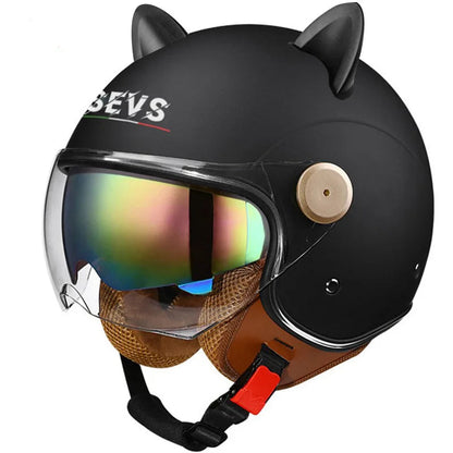 Retro Half-Face Cat-Ear Helmet