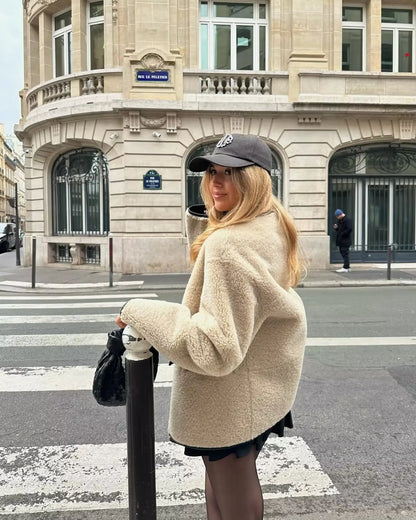 Toggle-Front Faux Fur Jacket