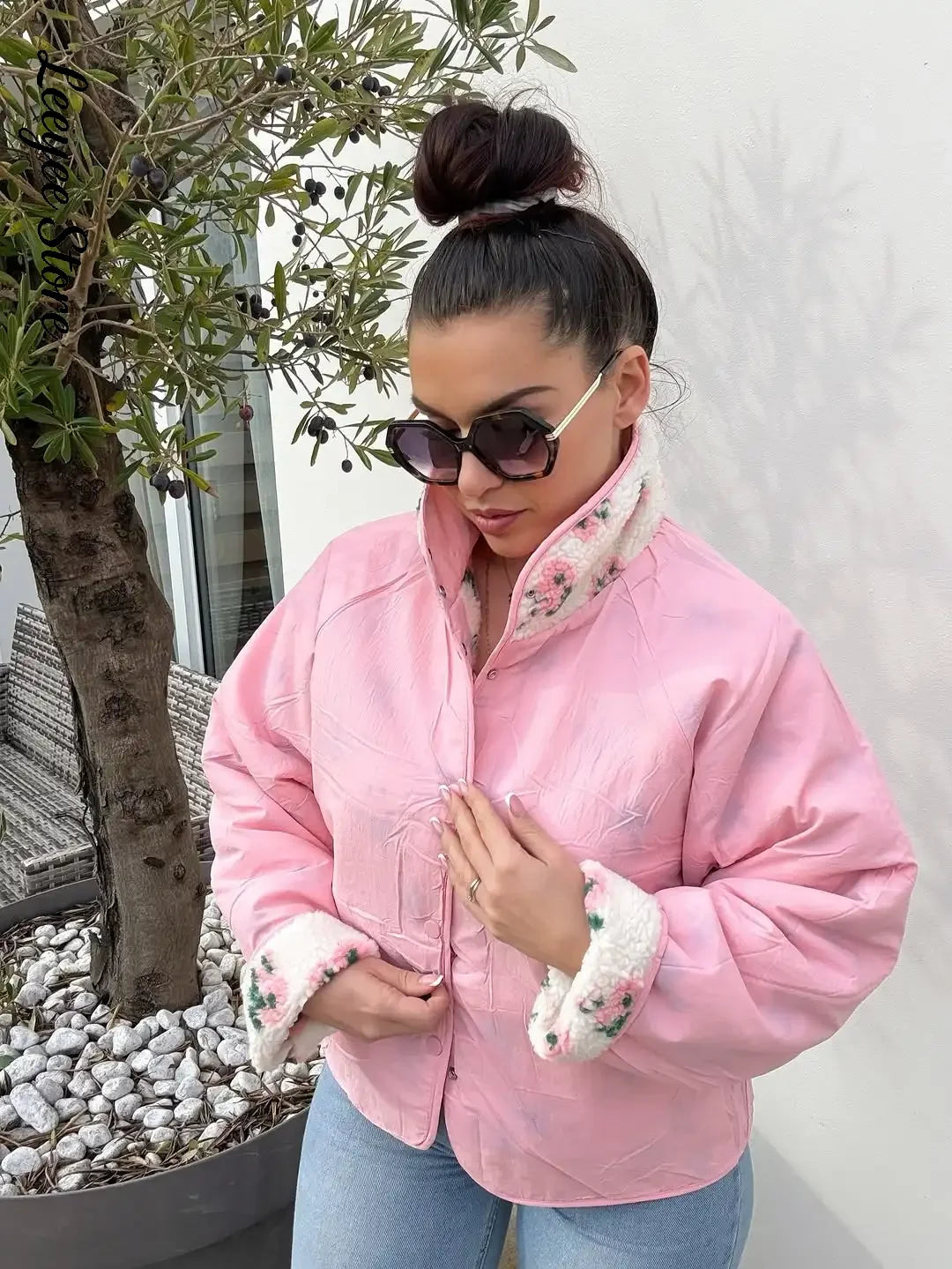 Reversible Floral Sherpa Jacket