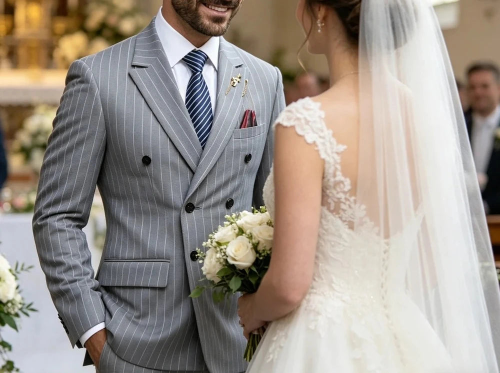Pinstripe Double Breasted Peak Suit