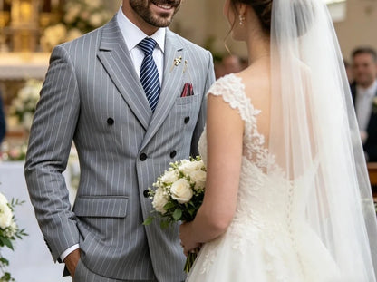 Pinstripe Double Breasted Peak Suit