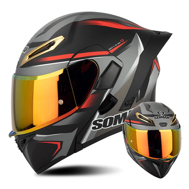 Soman Double-Visor Flip-Up Helmet