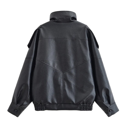 Pebble Faux Leather Moto Jacket