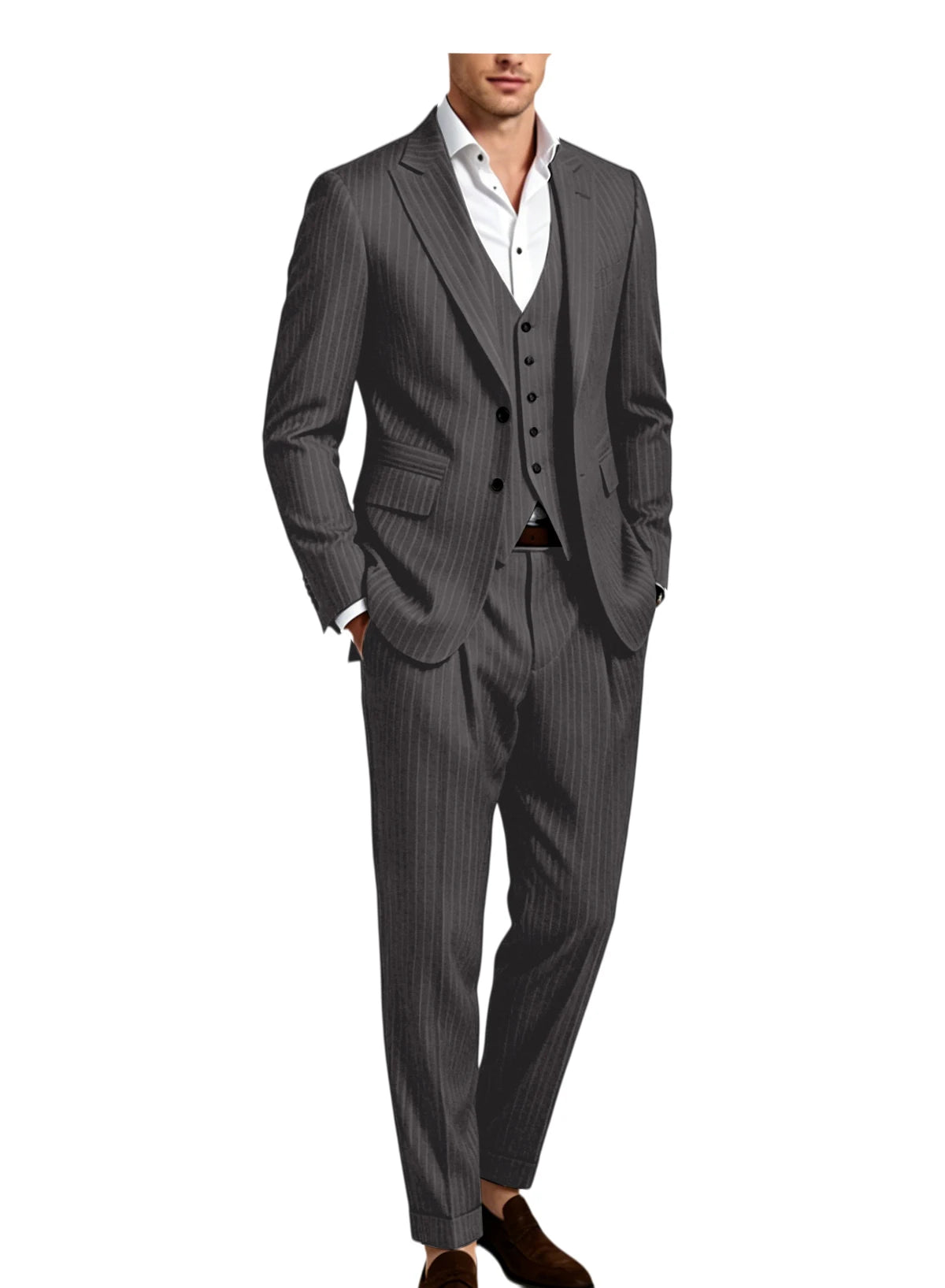 Pinstripe Notched Lapel Slim Suit