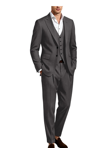 Pinstripe Notched Lapel Slim Suit