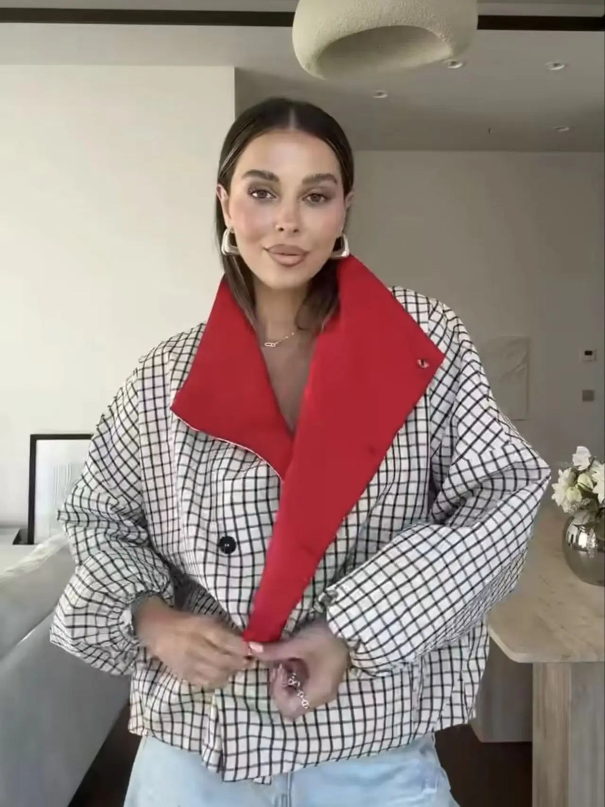 Red-Lined Plaid Jacket