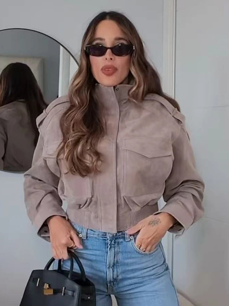 Flap Pocket Faux Suede Jacket