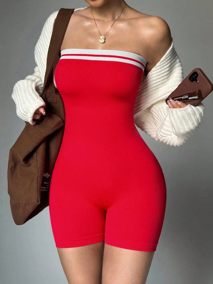 Striped High-Waist Romper