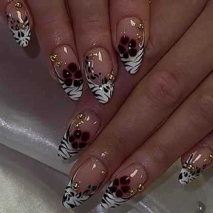3D Flower Almond Press-On Nails