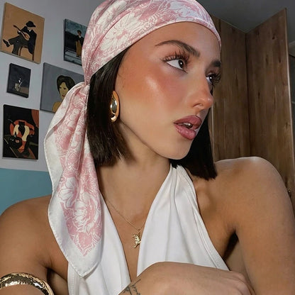 Floral Print Square Satin Scarf