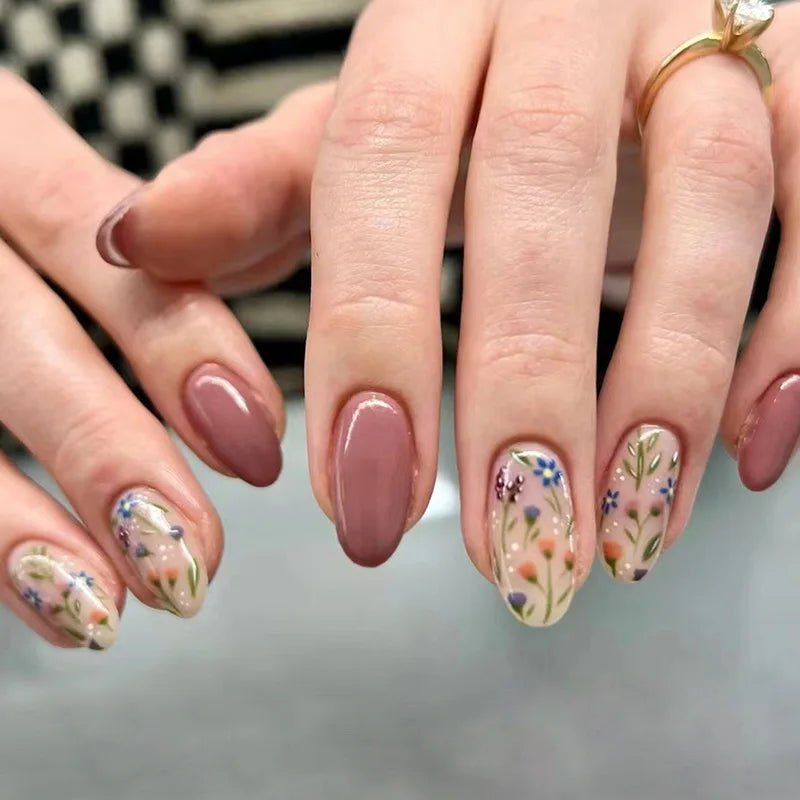 Floral Almond Press-On Nails