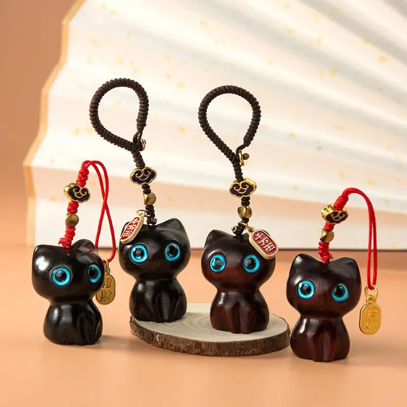 Sandalwood Wooden Cat Keychain Anime