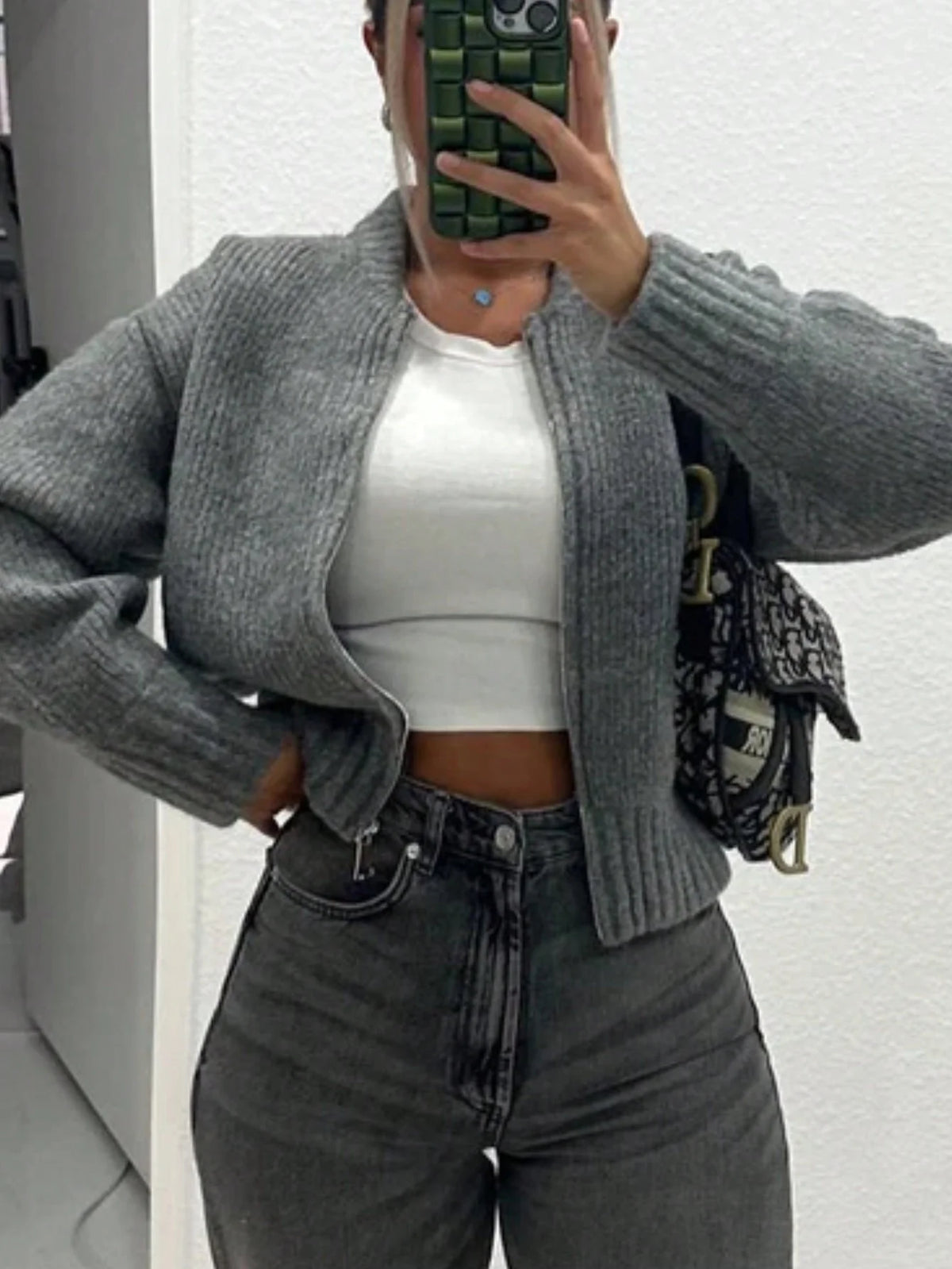 Crew Neck Zip Cardigan