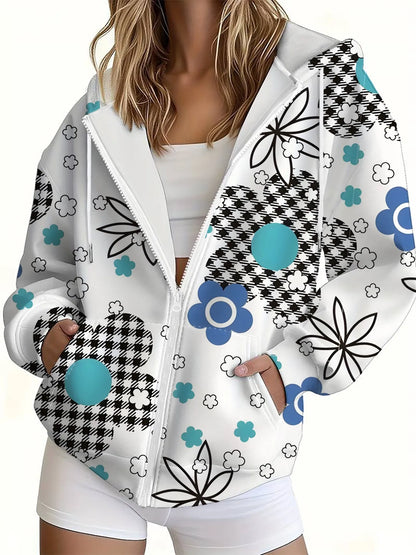 3D Graffiti Print Zip Hoodie