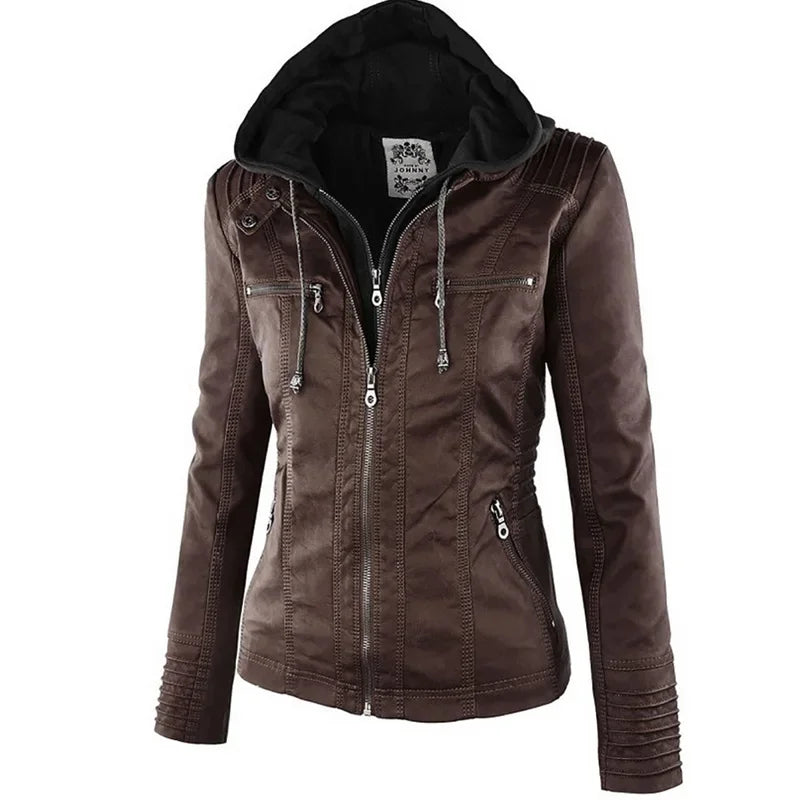 Hooded Faux Leather Moto Jacket