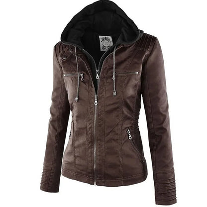 Hooded Faux Leather Moto Jacket