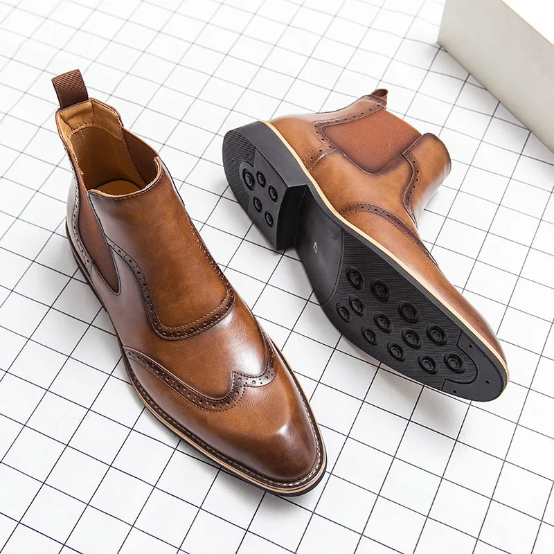 Brogue Leather Chelsea Boots