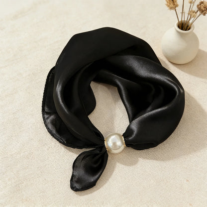 Print Scarf Silk Pearl Buckle