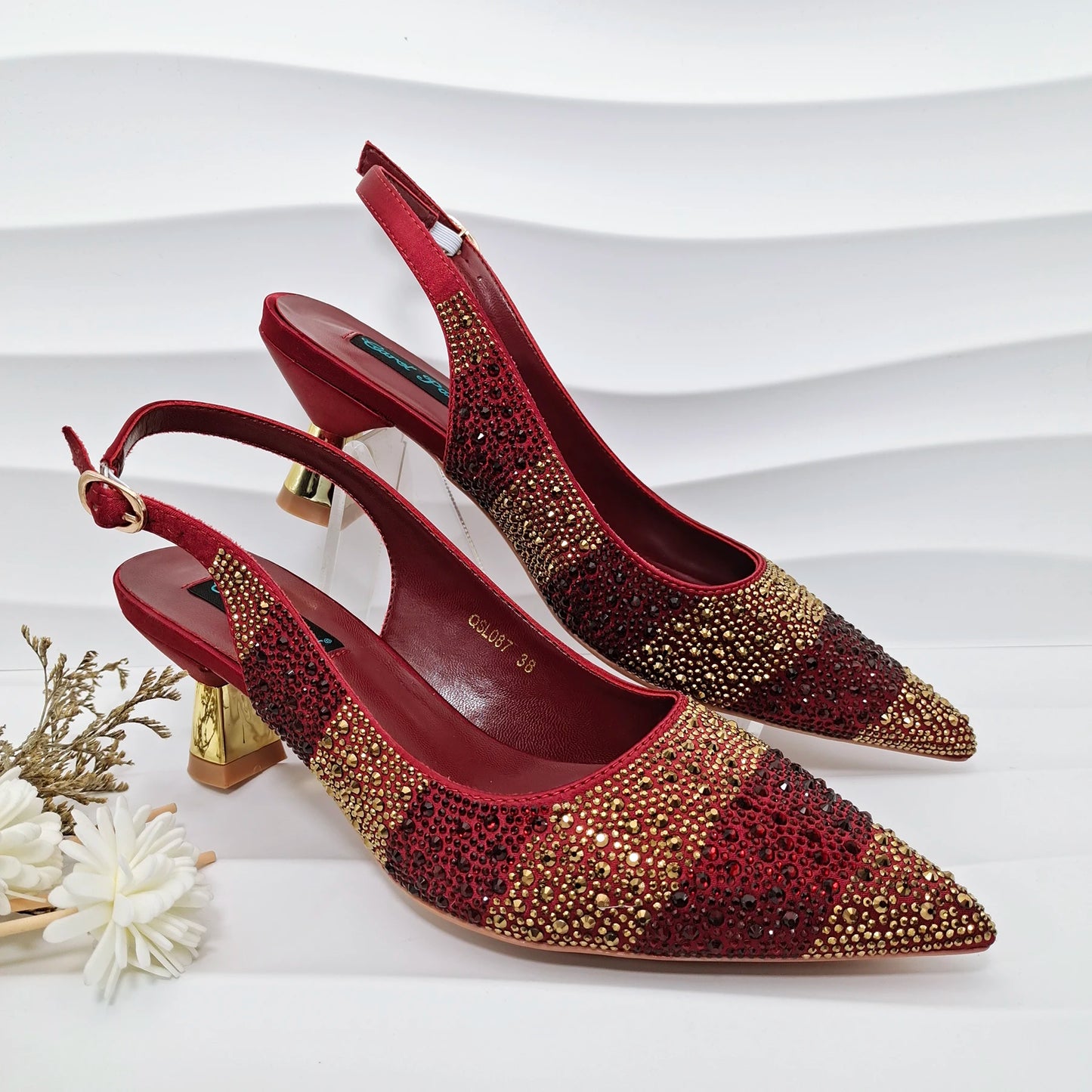 Italian Elegance: Sky Blue Rhinestone Satin Heels
