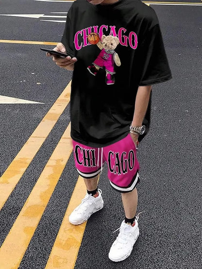 Cartoon Bear 3D Print T-Shirt Set