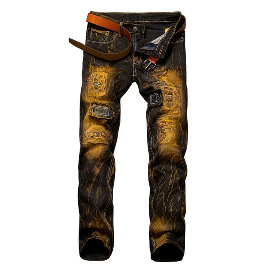 Men Patchwork Ripped Jeans