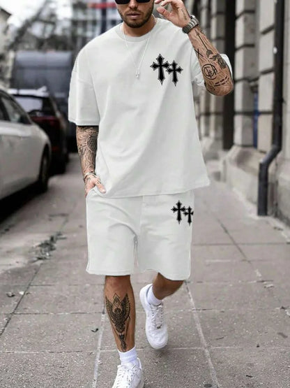 Cross Print T-Shirt Shorts Set