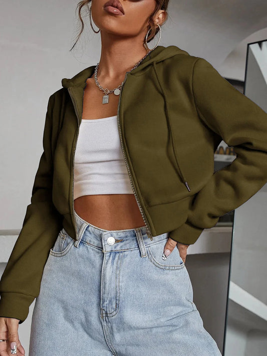 Cropped Drop-Shoulder Zip Hoodie
