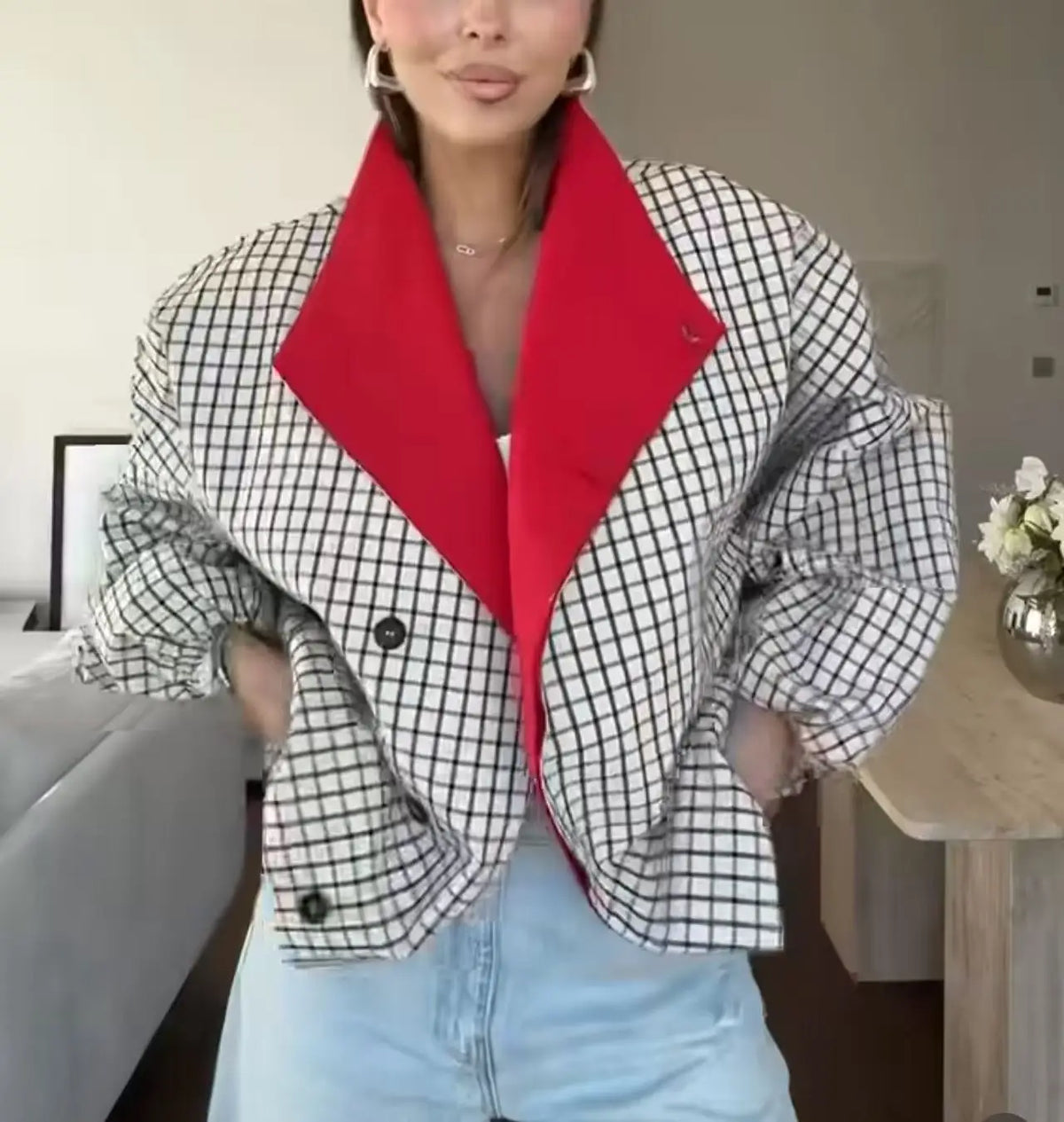 Red-Lined Plaid Jacket